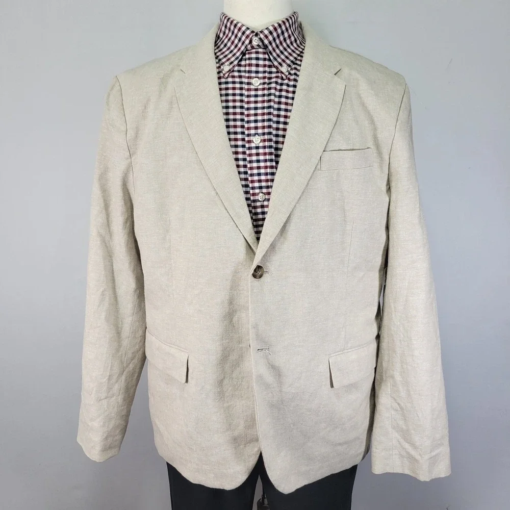 Old Navy Men's Sport Coat Blazer Two‎ Button Beige Linen Cotton Size XL NEW